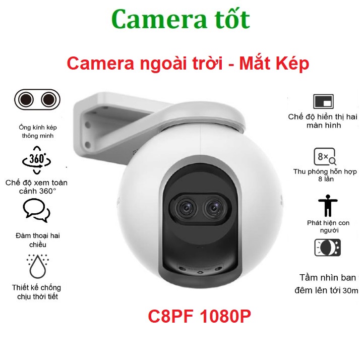 Camera Ezviz C8PF 2MP Mắt Kép - AI Thông minh- Xoay 360 độ- Đàm thoại 2 chiều