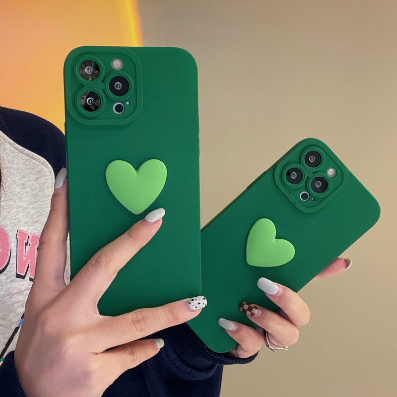 Ốp lưng iphone Xanh gắn charm tim bảo vệ camera 7plus x xsmax 11 11promax 12 12pro 12promax 13 13pro 13proma DT13