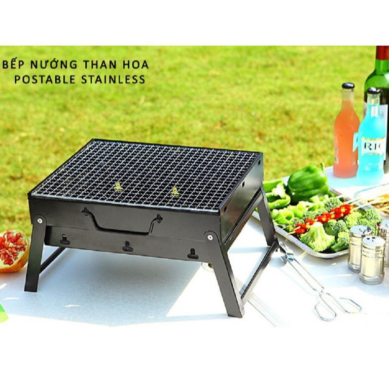 [SALE SỐC] Bếp nướng than hoa gấp gọn tiện dụng, thích hợp ăn đồ nướng BBQ ngoài trời, vỉ bằng inox siêu bền