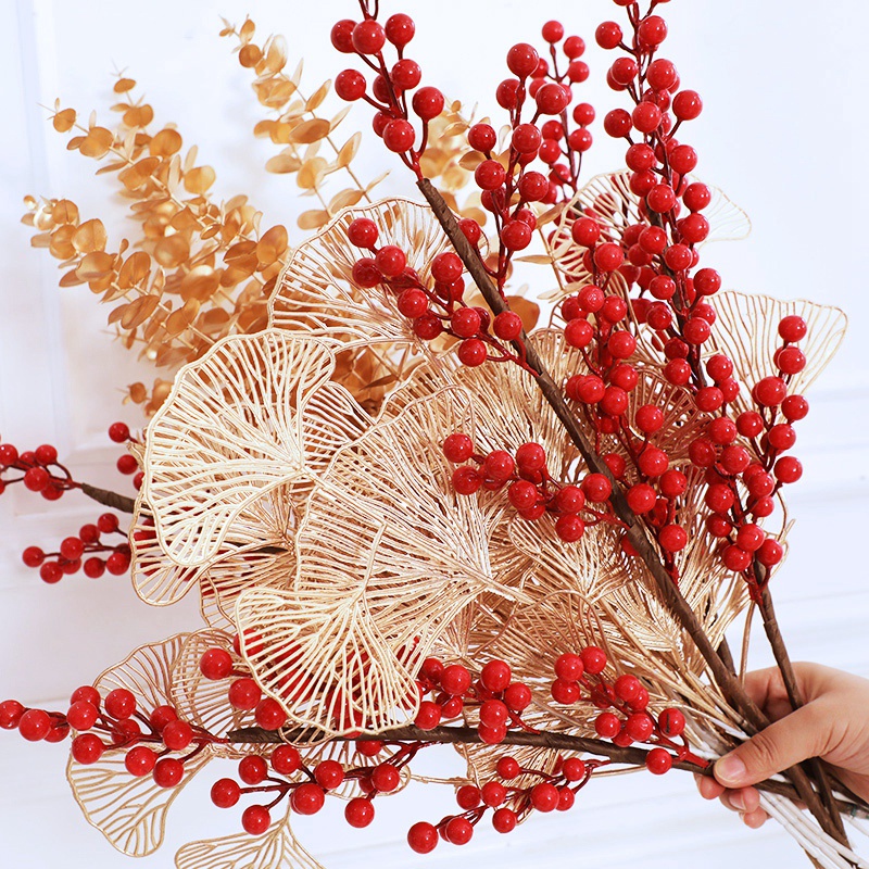 Bó Hoa Hồng Nhân Tạo Màu Đỏ Dùng Trang Trí Giáng Sinh Năm Mới