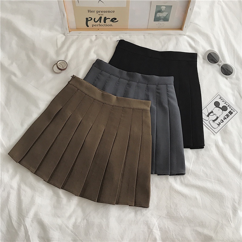 Chân Váy Chữ A Lưng Cao Xếp Ly Màu Sắc Đơn Giản Dễ Phối Đồ