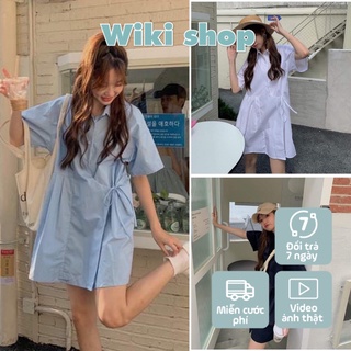 Váy sơ mi buộc eo 3 màu - Váy đầm nữ dáng sơ mi phom rộng dáng suông kiểu dập ly buộc eo phong cách hàn quốc C394
