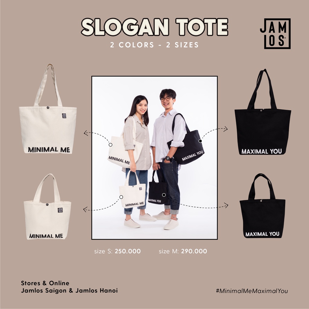 Jamlos Slogan Tote - Túi tote thời trang vải canvas in 2 mặt chữ Minimal Me Maximal You đi học đi chơi