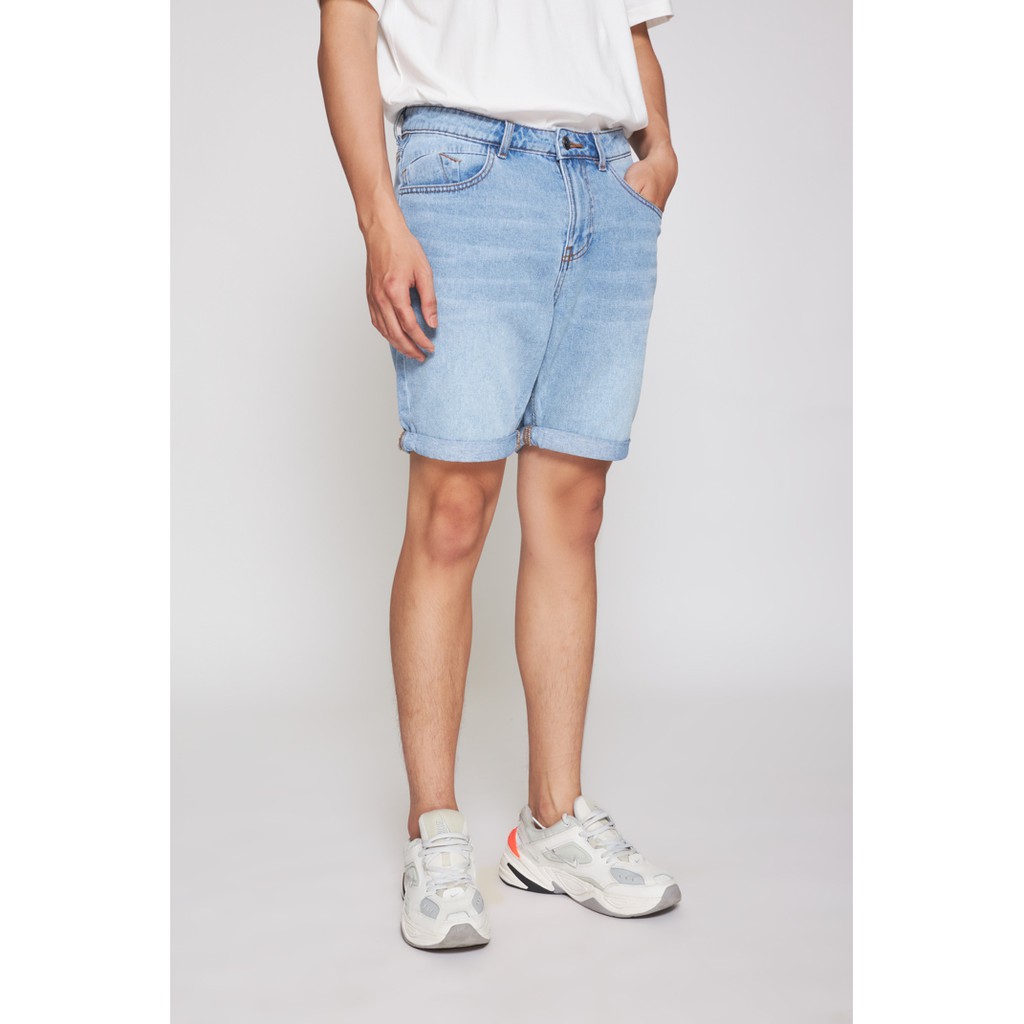 Quần Short BOO Nam Vải Jeans Co Dãn Gập Gấu