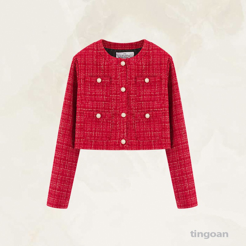 [Mã FAMALLT5 giảm 15% đơn 150k] Áo khoác dài tay tingoan croptop màu đỏ SLEEP OVER JACKET/DR