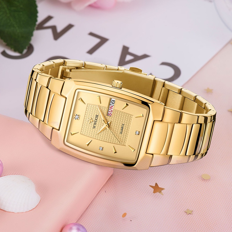 Đồng Hồ Đeo Tay WWOOR Mặt Vuông Màu Vàng Đồng Thời Trang 2022 Dành Cho Nữ Relogio Feminino-8837