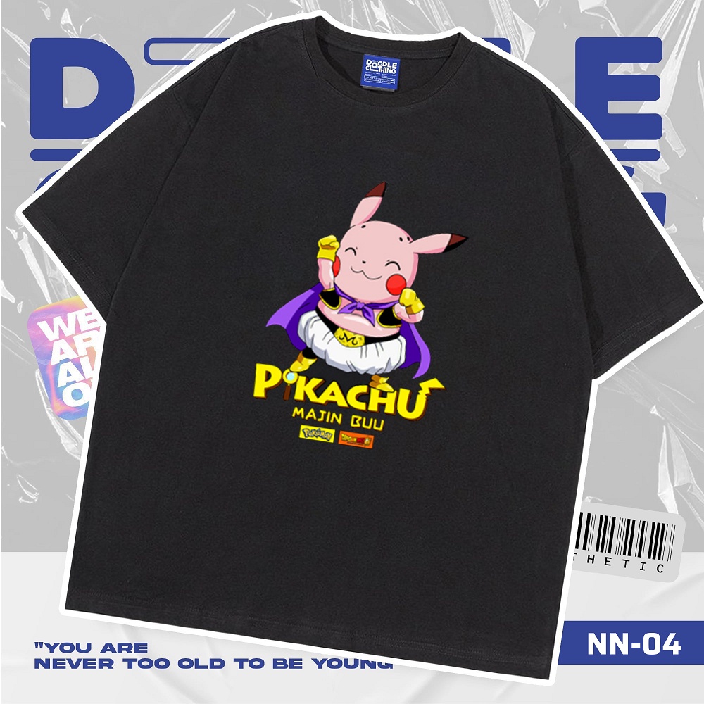 Áo thun nam nữ tay lỡ unisex oversize áo phông form rộng basic tee hình pikachu cosplay majin buu