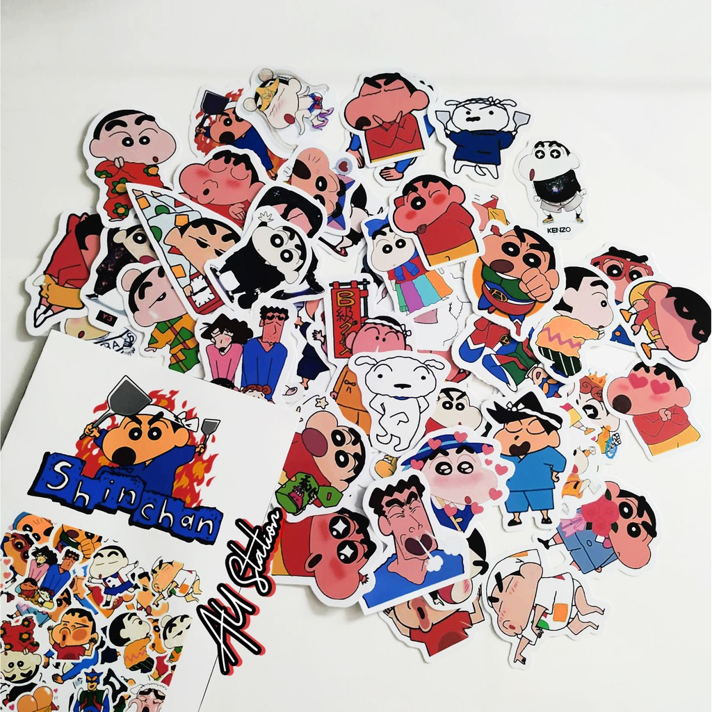 50 hình dán decal Sticker "Cậu bé bút chì SHIN - CHAIN" Nhựa PVC, không thấm nước, dán nón BH, xe, laptop, phone,Vali 