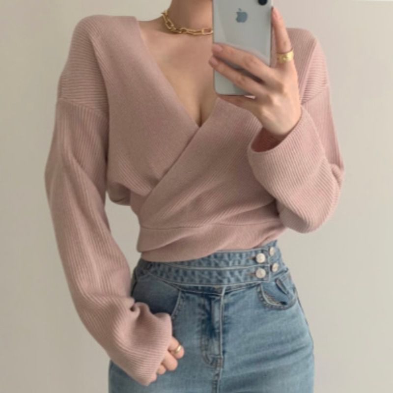 Áo sweater chui đầu tay dài cổ chữ V thời trang mùa thu phong cách Hàn Quốc trẻ trung mới cho nữ
