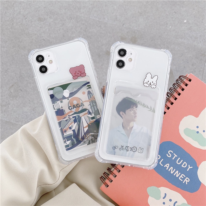 Ốp Điện Thoại TPU Mềm Dạng Ví Hình Gấu/Thỏ Hoạt Hình Có Ngăn Đựng Thẻ Cho Iphone 7 8 Plus X XR XS MAX 13 12 Pro 11