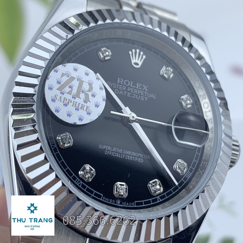 Đồng hồ nam Rolex cơ Automatic máy nhật mẫu đen dây thép trắng viền trơn size 39-40mm