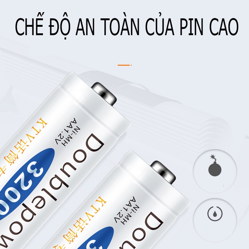 Hộp 4 viên pin tiểu sạc lại AA 3200mAh Doublepow, pin sạc dung lượng cao