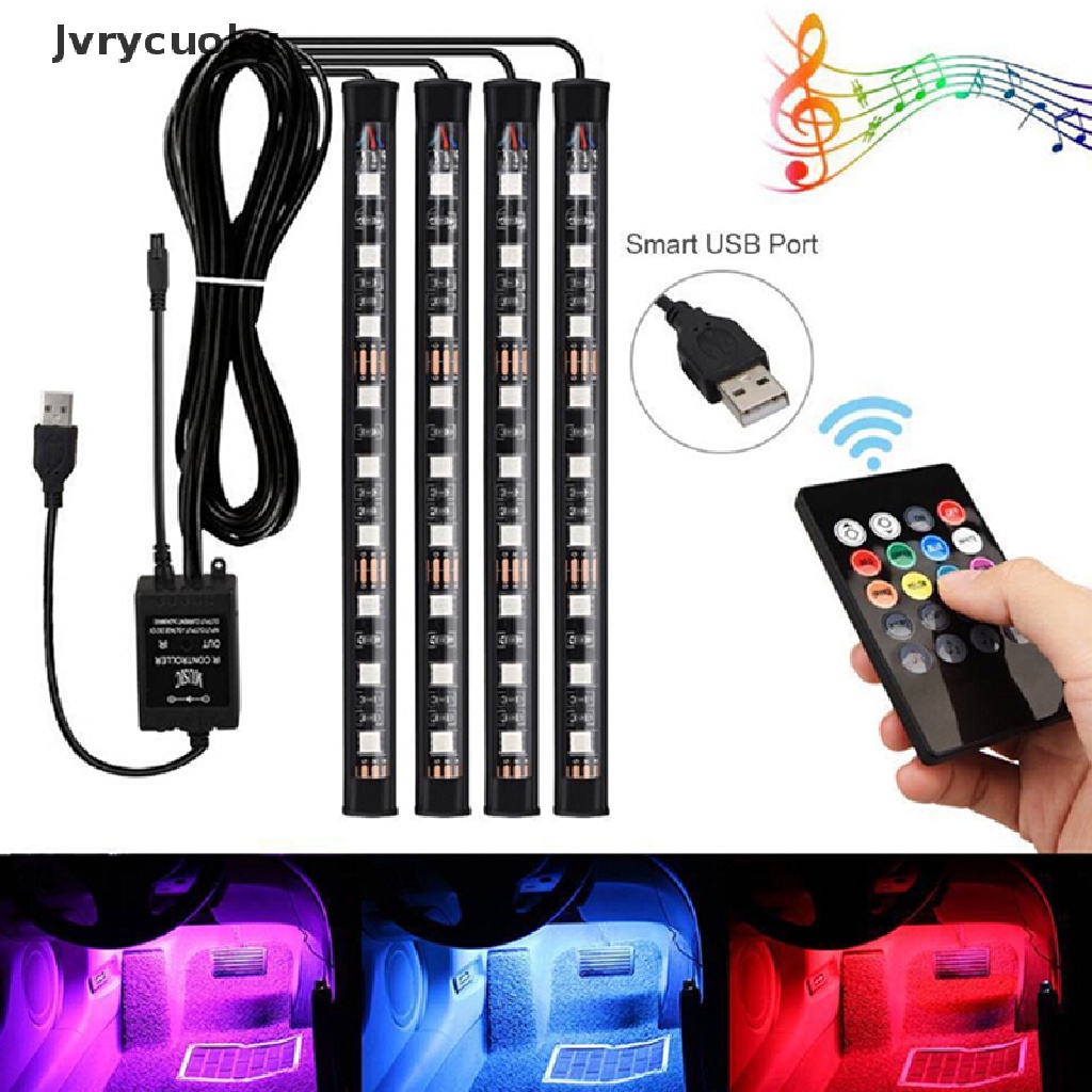 Set 4 Dải Đèn Led 9 Bóng Rgb Cổng Sạc Usb Trang Trí Nội Thất Xe Hơi