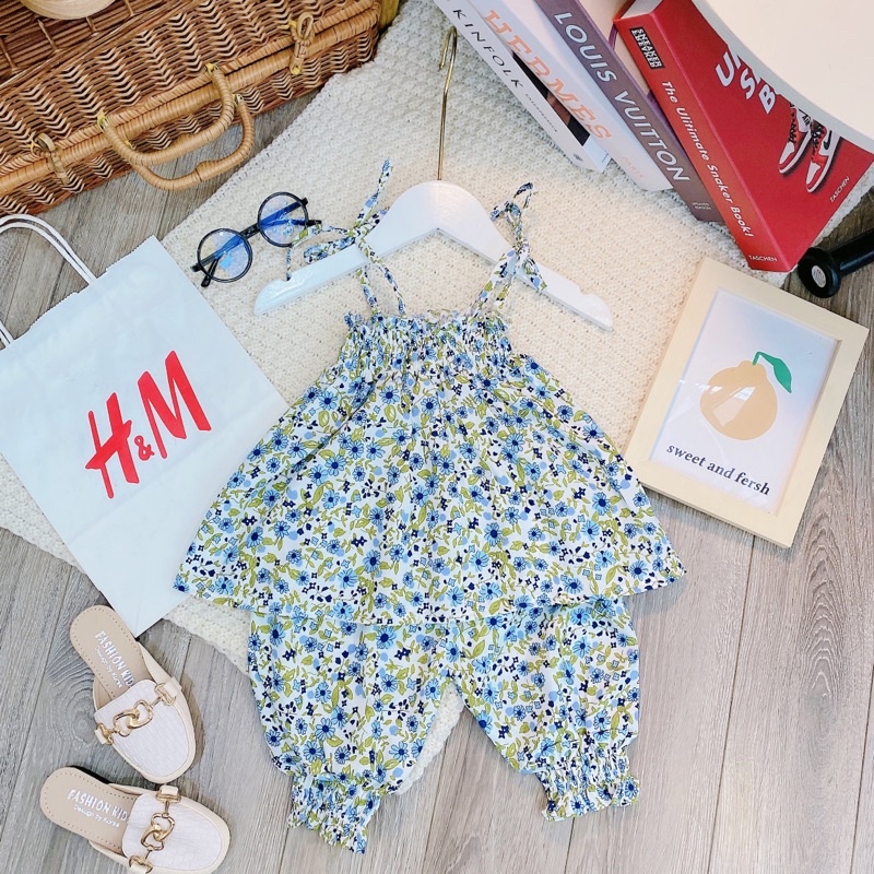 Bộ bé gái, Set đồ đi chơi cho bé gái, chất đũi, quần lửng, áo 2 dây từ  - Richkid123