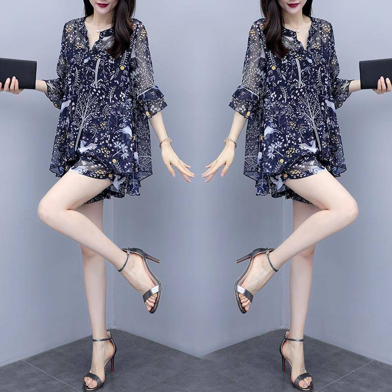 Set Áo Thun Tay Ngắn + Quần Short Vải Voan In Họa Tiết Xinh Xắn Cho Nữ | BigBuy360 - bigbuy360.vn