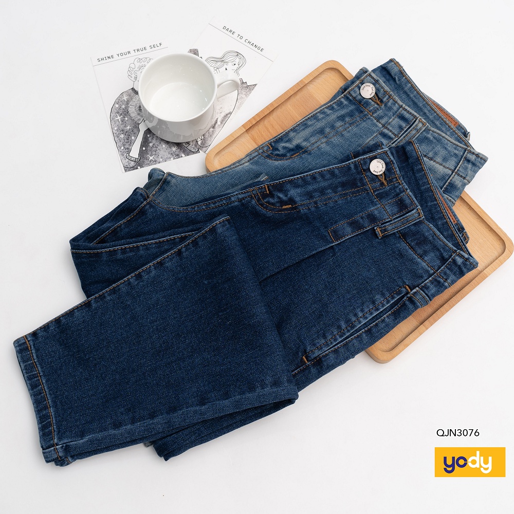 Quần jean nữ YODY cạp liền quần baggy tôn dáng chất liệu cotton con giãn thấm hút mồ hôi QJN3076