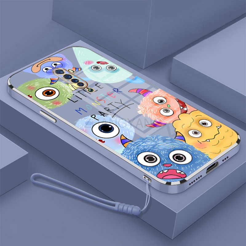 Ốp Điện Thoại silicone TPU Mềm Mạ Điện Họa Tiết Quái Vật Nhỏ Có Dây Đeo Cho oppo reno2 f reno 2 reno