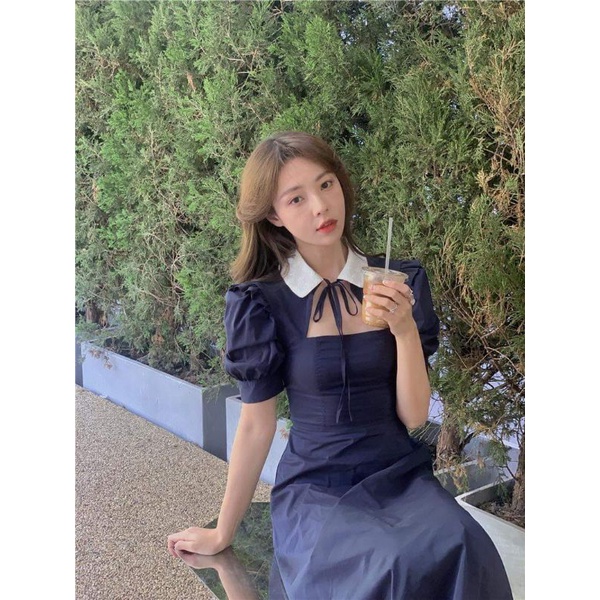 Đầm Xoè Tay Phồng Cổ Đức Phong Cách Retro