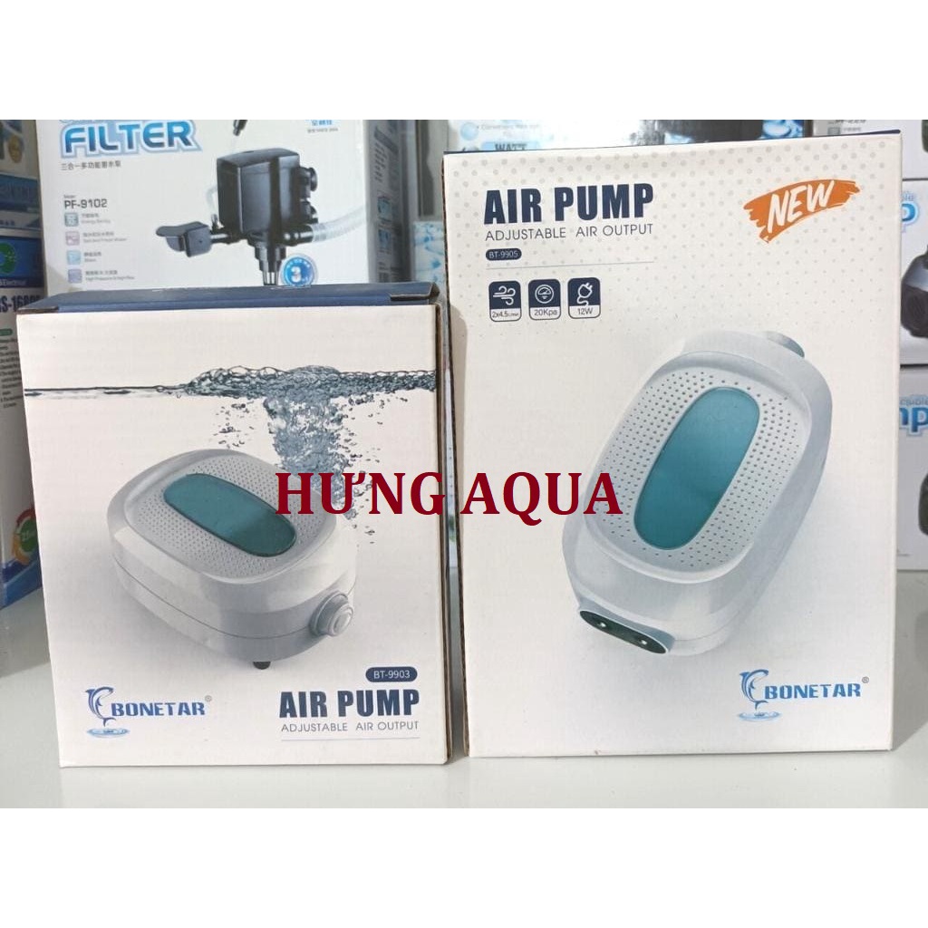Máy sủi oxy, sủi oxy bể cá Bonetar BT-9903 1 vòi và BT-9905 2 vòi hàng cao cấp siêu êm (chính hãng)