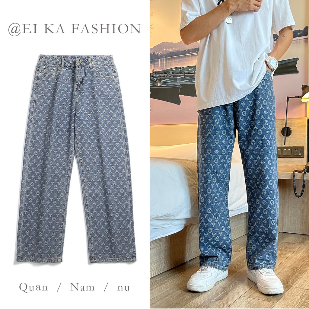 Quần Jeans Ống Đứng In Họa Tiết Phong Cách Hàn Quốc Size (M-L) Cho Nam Quần lv quần lv ống rộng | BigBuy360 - bigbuy360.vn