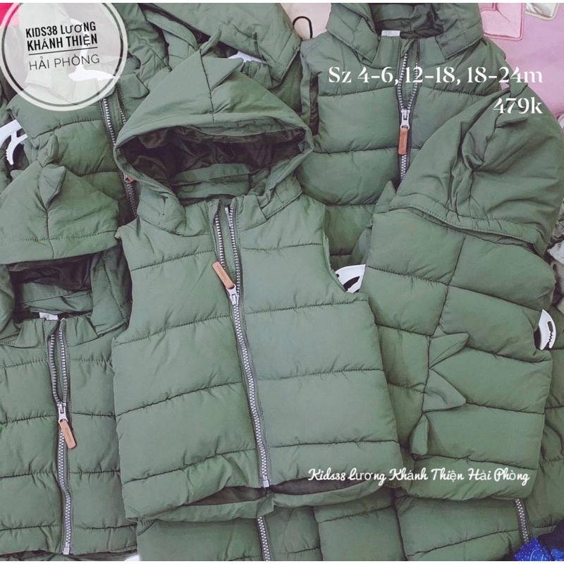 Áo gile phao khủng long rêu H&M sz 4/6,6/9M