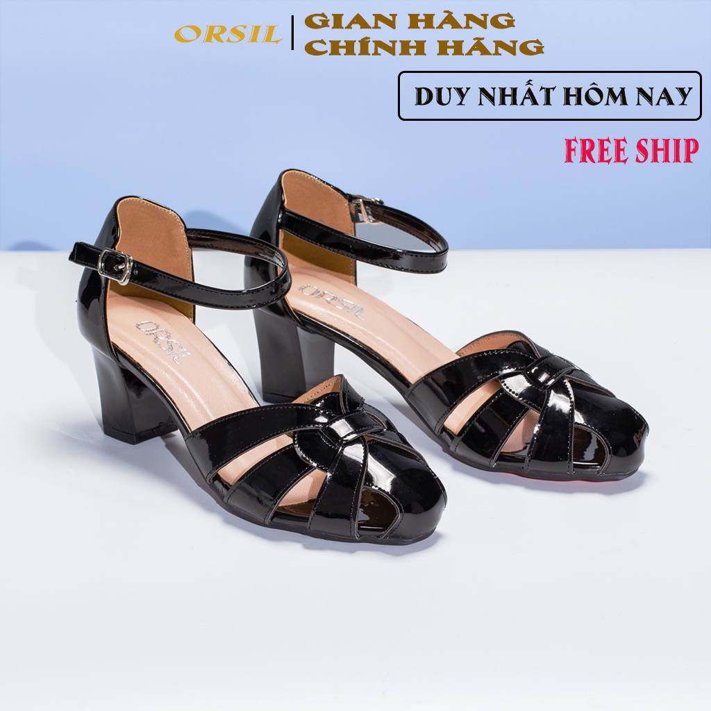 Giày sandal nữ ORSIL cao gót 5 phân đan dây mũi nhọn đế vuông siêu nhẹ màu đen, nude đi chơi, đi học