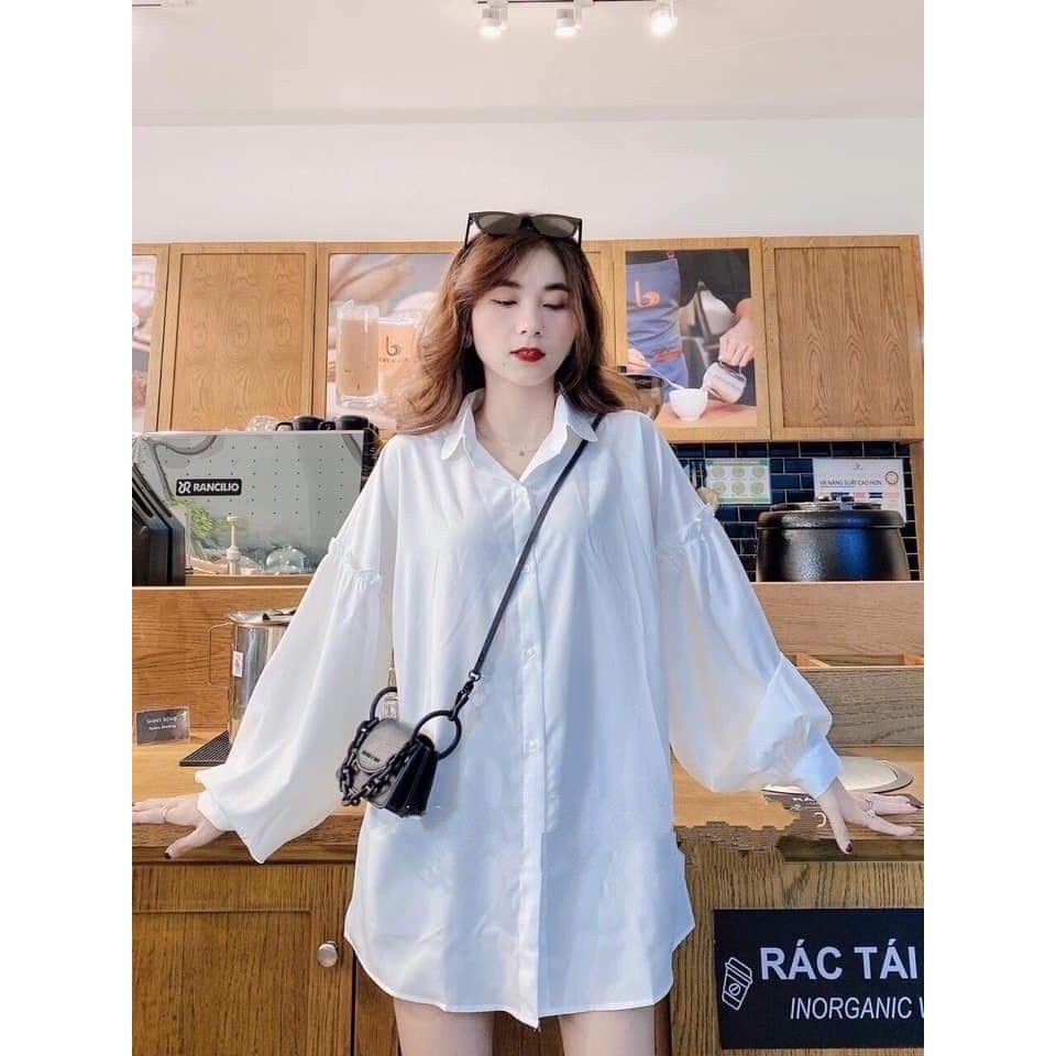 ÁO SƠ MI TRẮNG TAY PHỒNG VIỀN BÈO DÀI TAY OVERSIZE - ÁO SOMI NỮ TAY DÀI MÀU TRẮNG HOT