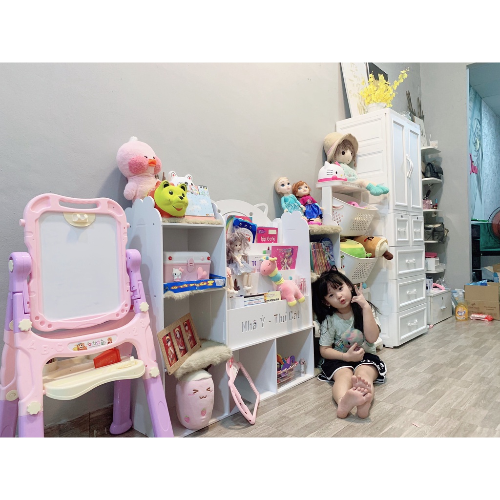 Kệ Sách Gấu Tủ Chứa Đồ Cho Bé PVC Gỗ Nhựa Full Bộ Kèm Vít
