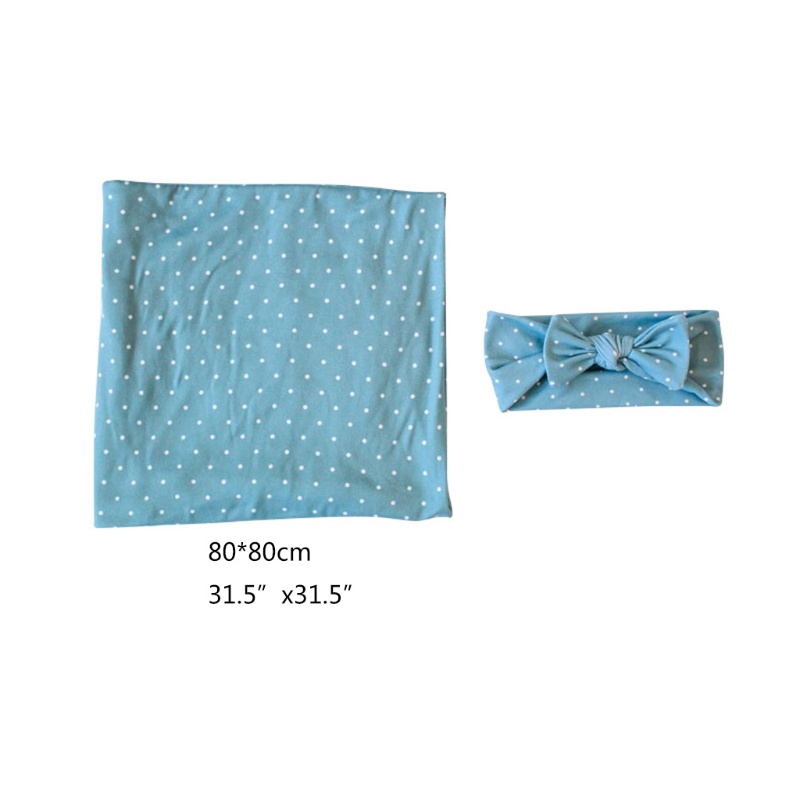 Set khăn quấn trẻ sơ sinh chất liệu cotton kèm băng đô đính nơ làm đạo cụ chụp hình