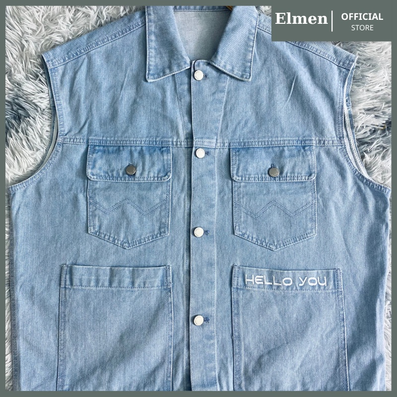 Áo Gile Bò Nam Nữ Phong Cách Cá Tính - Áo Khoác Jeans Dáng Rộng Ulzzang Unisex Hàn Quốc Màu Xanh Màu Đen Đủ Size ELMEN