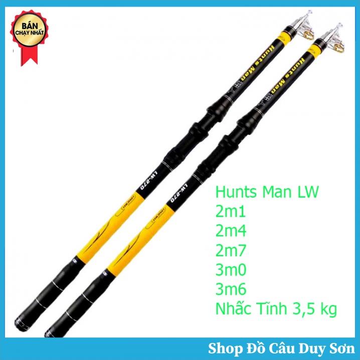 Cần Câu Máy Rút Hunts man LW vàng đủ size 2m1 2m4 2m7 3m0 3m6 cacbon tải cá trên 10 kg cần câu lăng xê cần câu hunts man