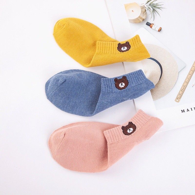 SET 10 ĐÔI TẤT VỚ NỮ CỔ NGẮN - TẤT GẤU PHONG CÁCH HÀN QUỐC