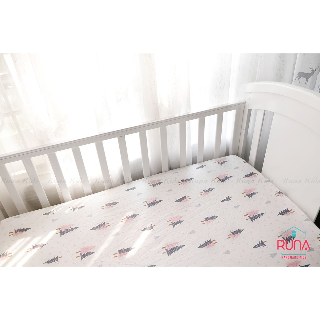 Ga chun bọc nệm cũi của bé RUNA KIDS Cotton Hàn cao cấp mềm mịn thoáng mát an toàn cho bé kích thước lẻ