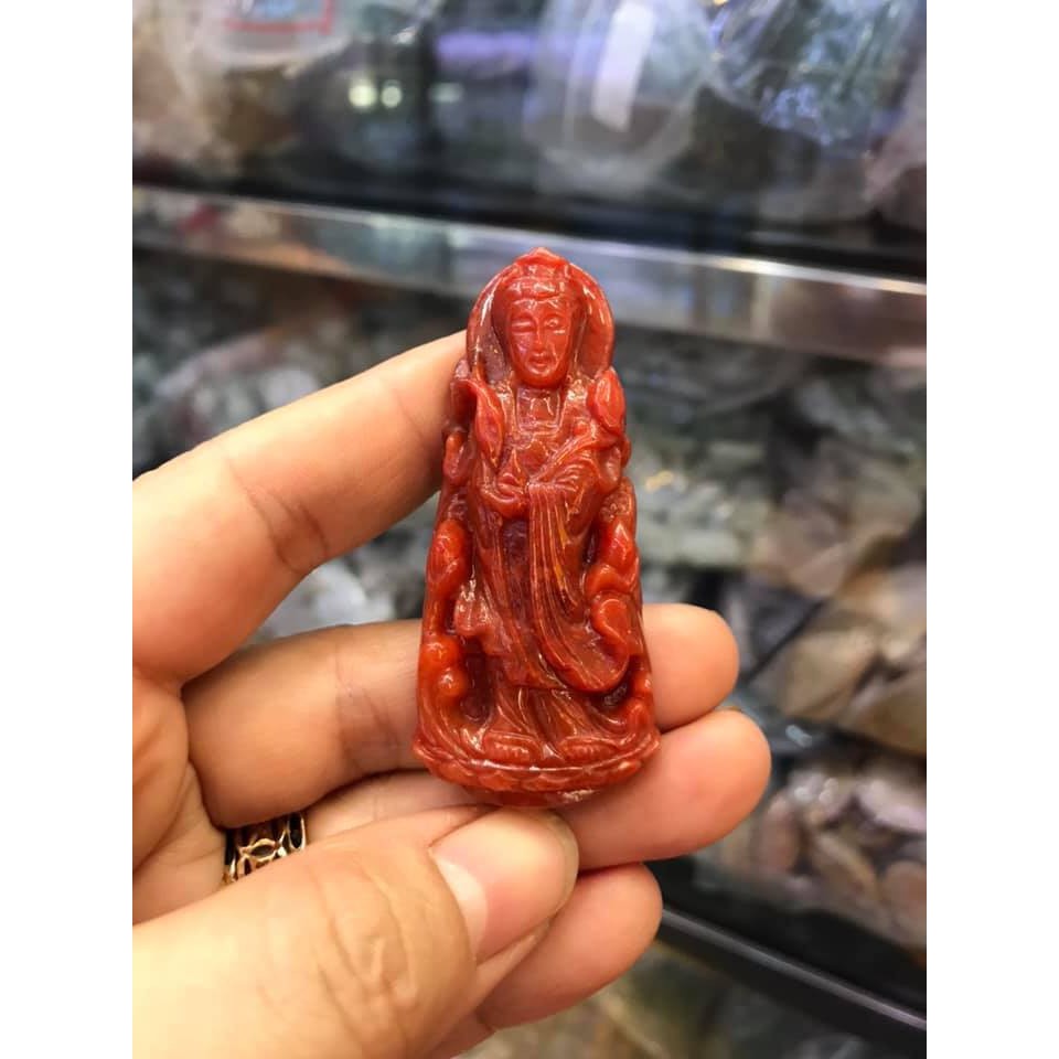 MẶT DÂY CHUYỀN PHẬT BÀ QUAN ÂM ĐÁ HUYẾT THIÊN NHIÊN MẪU MD02