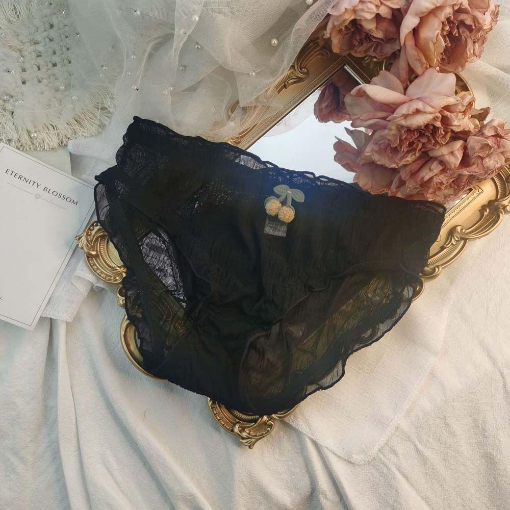 OCEANMAP Quần Lót Ren Trong Suốt Lưng Vừa In Họa Tiết Cherry Ngọt Ngào Phong Cách Hàn Quốc Cho Nữ