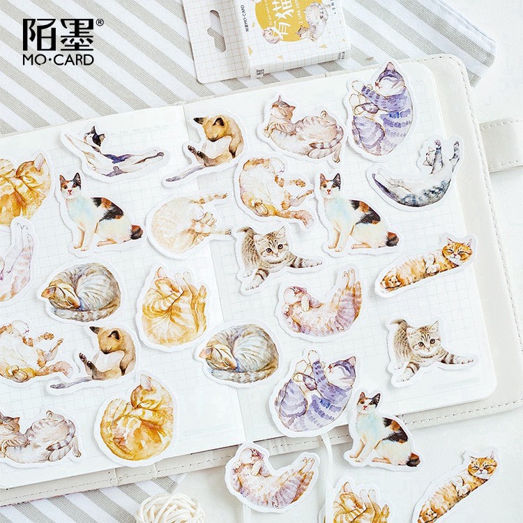 [HD44] Bộ 45 hình dán sticker Hình Mèo đáng yêu trang trí sổ tay DIY