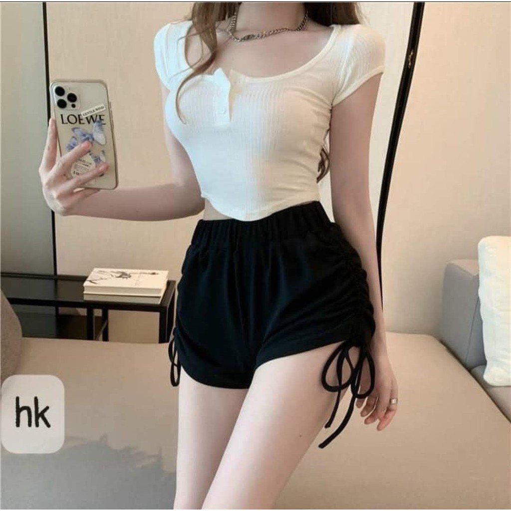 Sét bộ quần rút dây + áo croptop chất thun gân Cam Kết hàng y hình kèm ảnh thật chính chủ ( size dưới 53kg )
