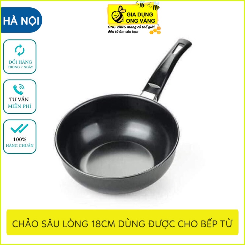 Chảo chống dính sâu lòng 18cm, chiên, xào, dán đa năng dùng được cho bếp từ