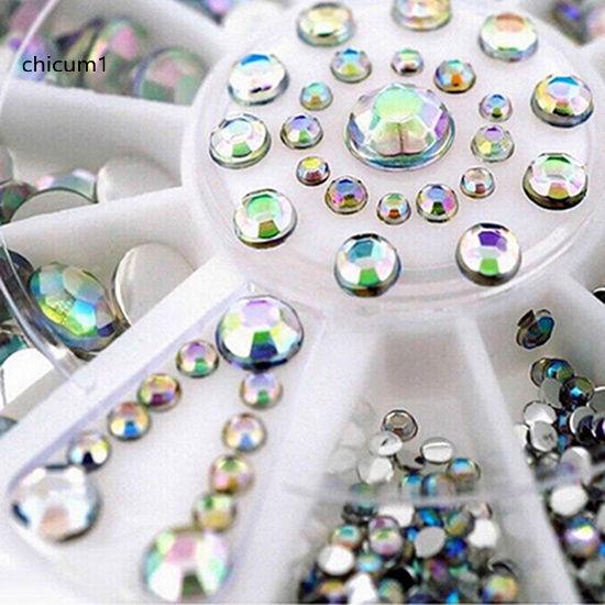 [Hàng mới về] Hộp bánh xe 5 kích cỡ hạt đá trang trí móng tay 3D diy