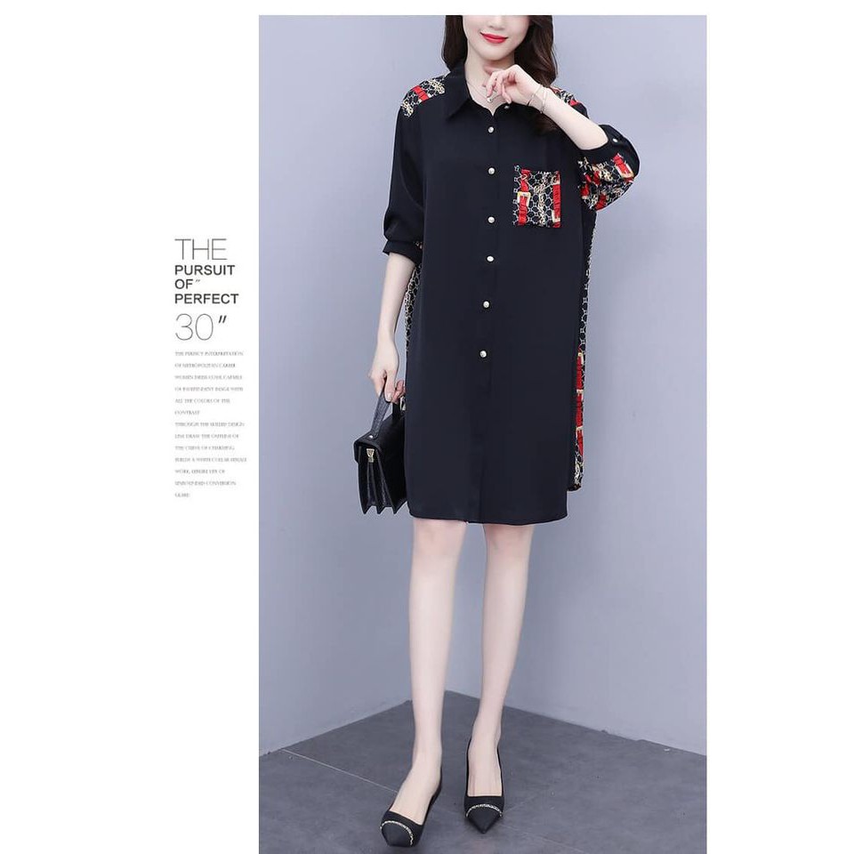 DS1999 - Đầm sơ mi suông dài tay big size cao cấp hàng nhập