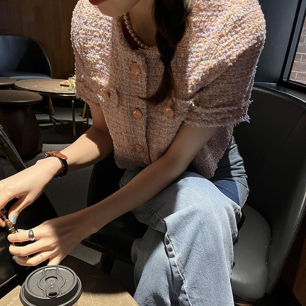 Tweed Xiaoxiang Áo Khoác Tay Ngắn Dáng Rộng Thời Trang Mùa Hè Hàn Quốc Cho Nữ