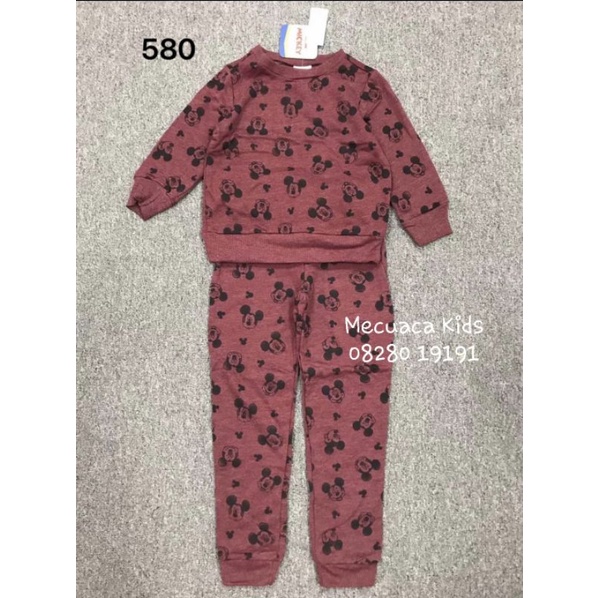 Bộ nỉ bông mỏng nhẹ Disney Mickey đỏ mận cho bé trai bé gái