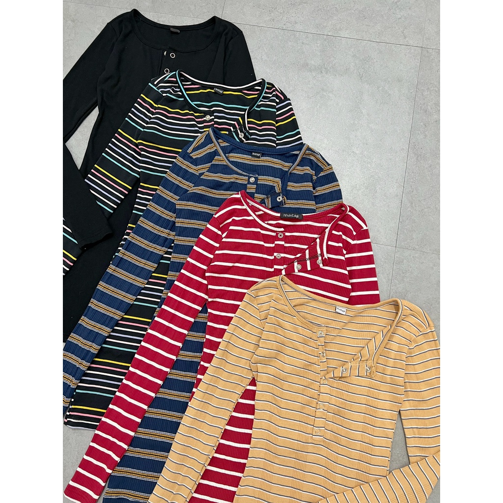 Đầm body nữ tay dài HHVINTAGE kiểu bấm nút Dress A14