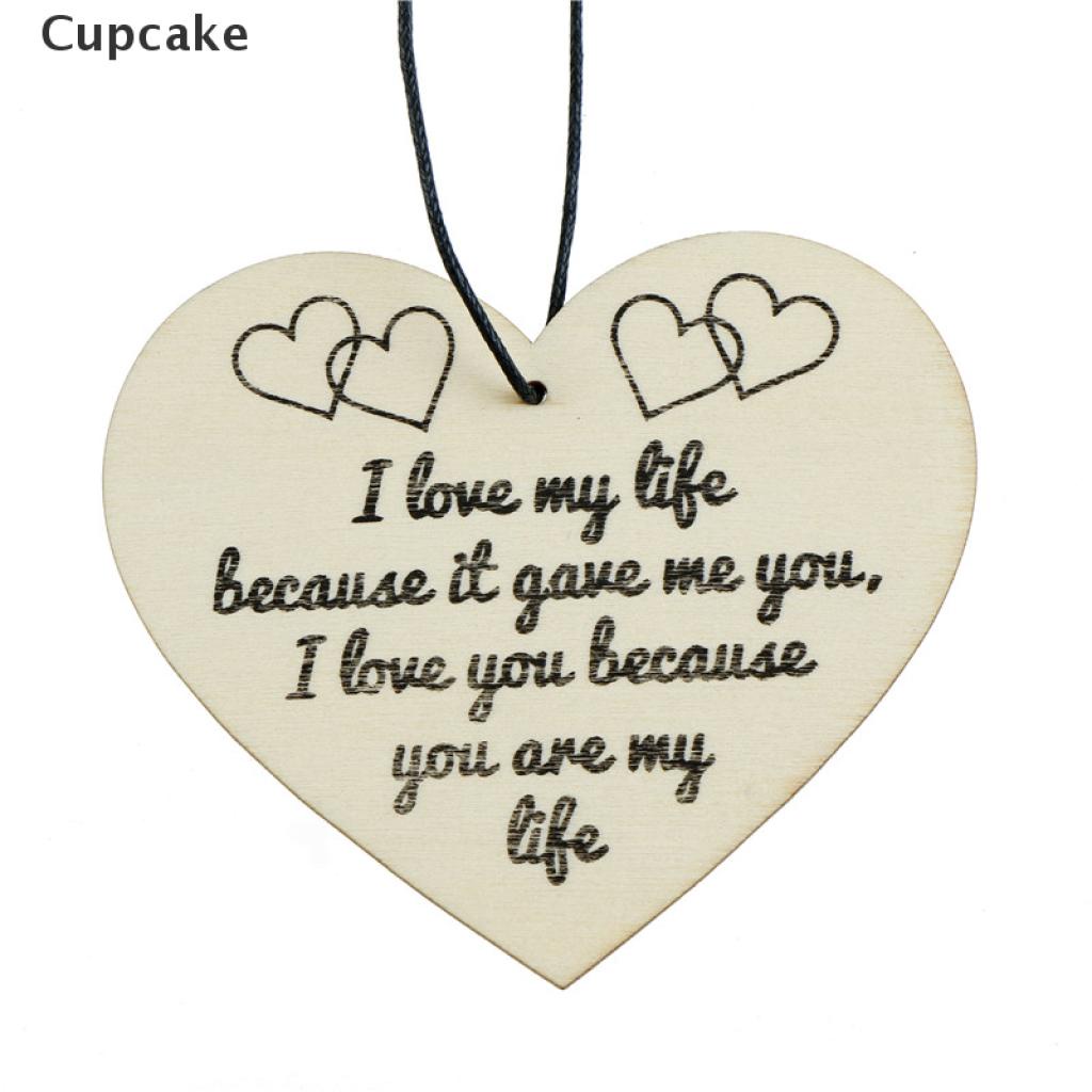 Cupcake i love my life diy wooden heart plaque wine tags hanging signs decor VN