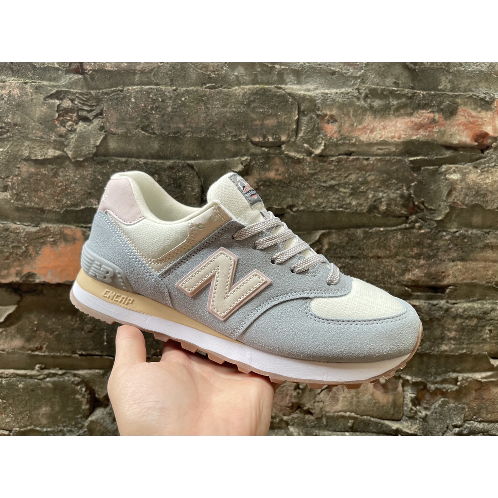 Giày NB 574 Xám Gót Hồng Nữ Tính Fullbox, Giày thể thao nữ newbalance 574 gót hồng da lộn, dày dặn