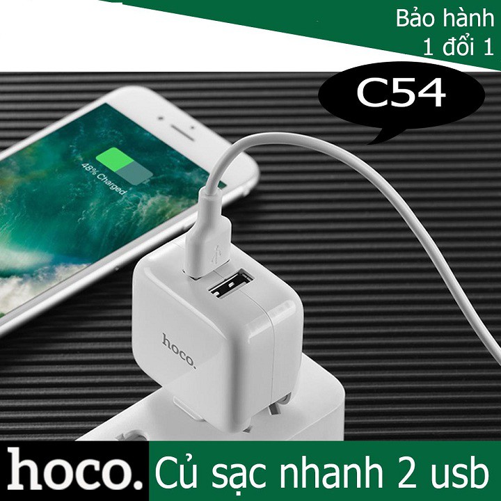 Củ sạc 2 cổng USB 2A Hoco C54 tích hợp sạc nhanh Fast charging, chân gập thu gọn 90 độ