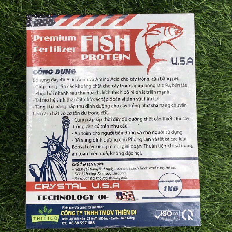 Phân bón hữu cơ U.S.A Greenfarm Premium Fertilizer FISH PROTEIN  100% từ bột cá gói 1kg