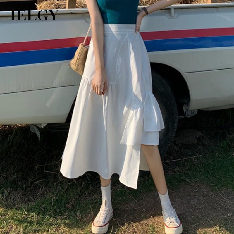 Chân váy IELGY chữ A lưng cao màu trắng thời trang cho nữ