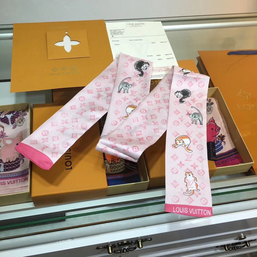 Khăn Choàng Cổ / Túi Xách Bằng Lụa Họa Tiết Mèo Thời Trang 4 Màu Tùy Chọn