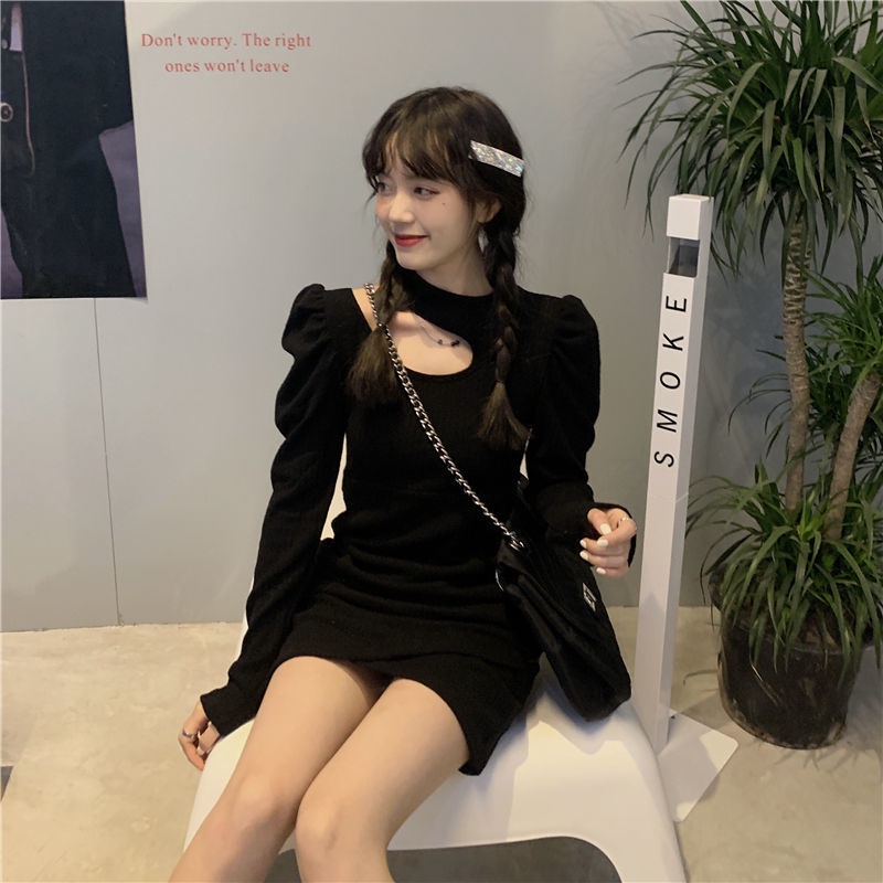 Đầm Dài Tay Màu Trơn Thời Trang Mùa Thu Quyến Rũ Giản Dị Dành Cho Nữ